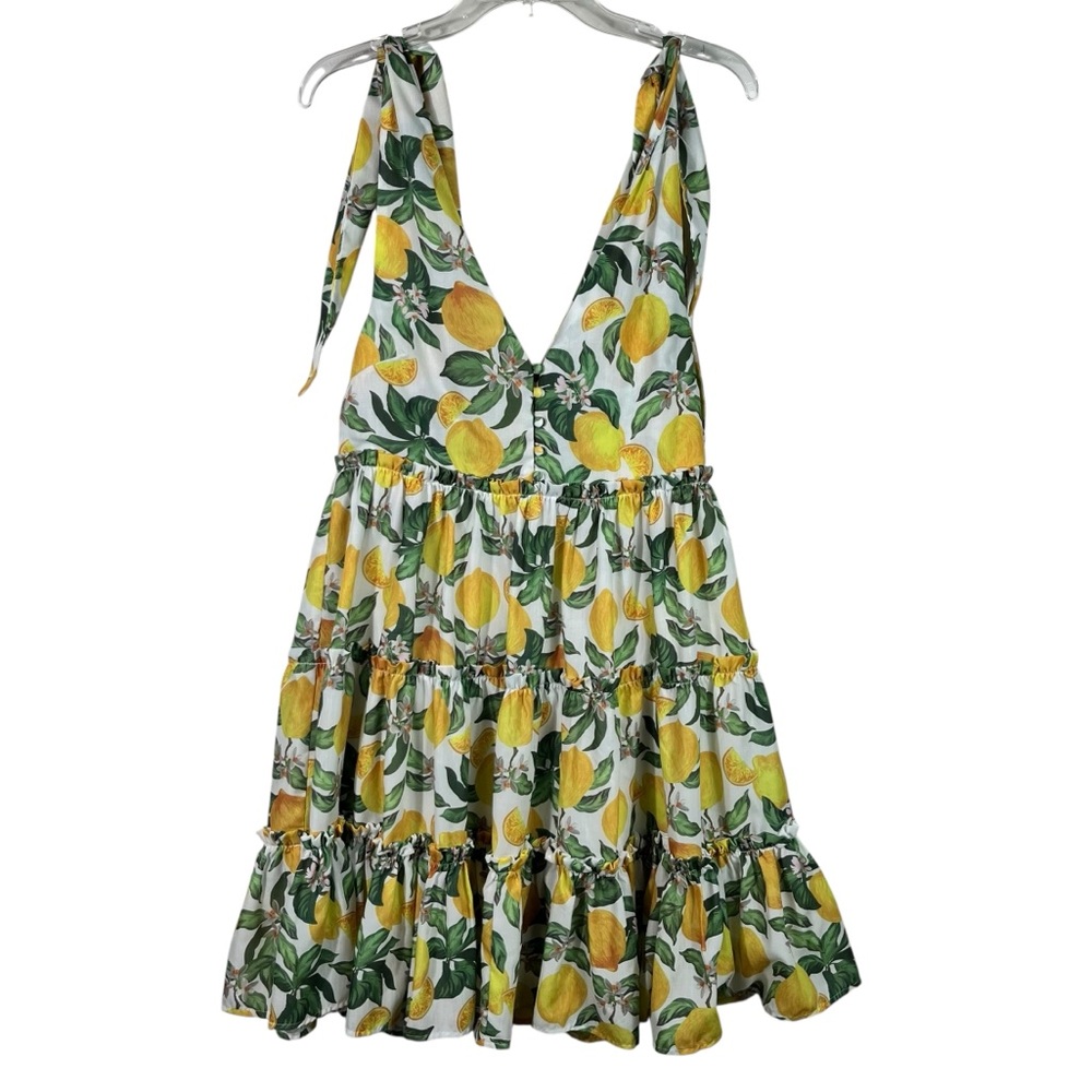 English Factory Lemon Floral Printed Tie Shoulder Tiered Ruffle Dress Medium M